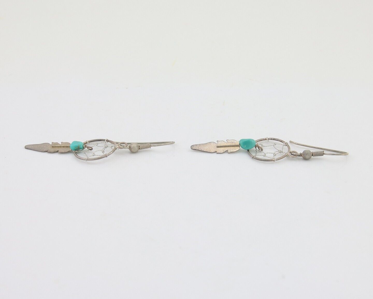 Navajo Dangle Dream Catcher Earrings 925 Silver Blue Turquoise Native Artist C80