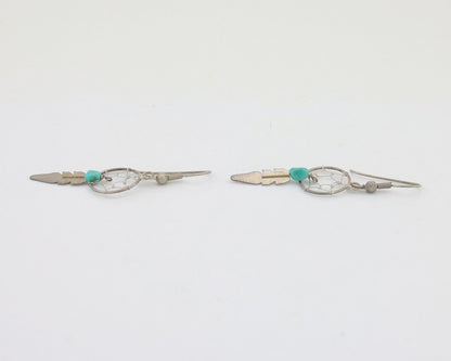 Navajo Dangle Dream Catcher Earrings 925 Silver Blue Turquoise Native Artist C80