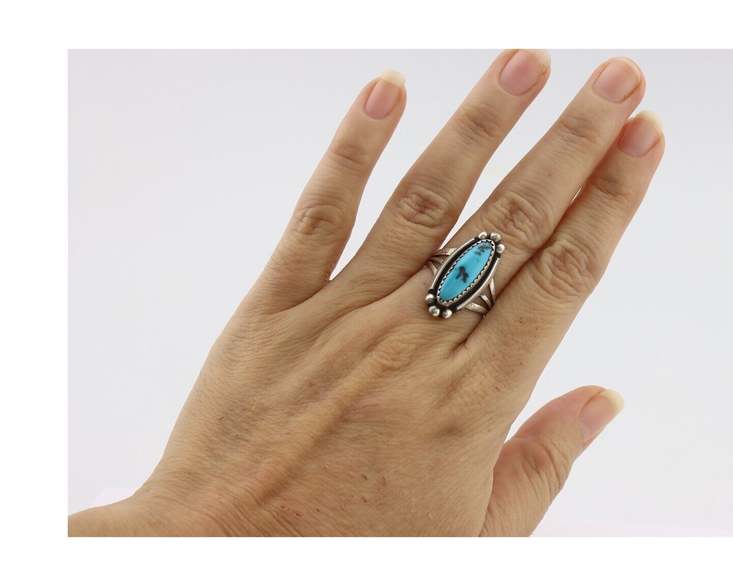 Navajo Ring .925 Silver Sleeping Beauty Turquoise Signed SkyStone Creations C80s