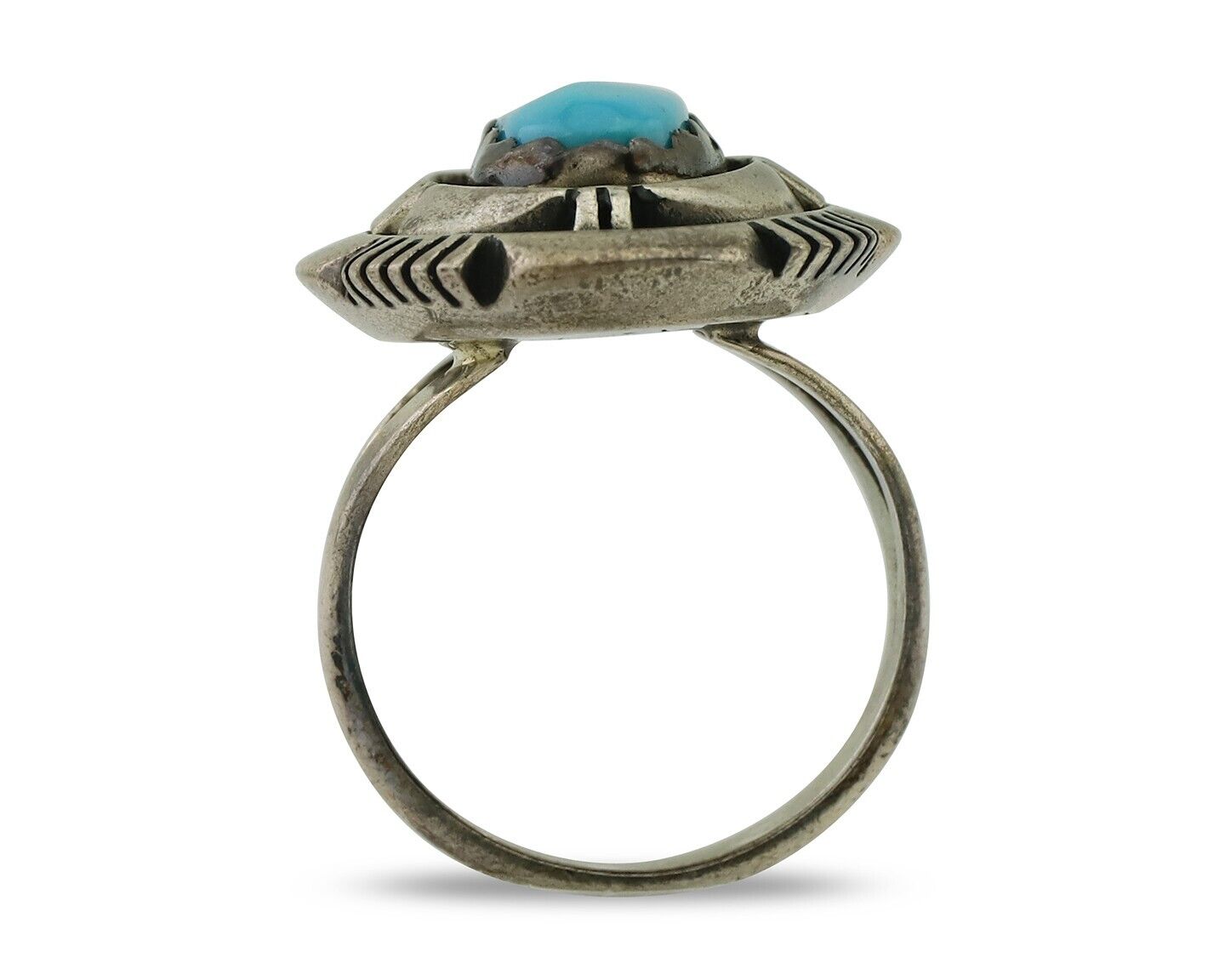 Navajo Ring 925 Silver Blue Sleeping Beauty Turquoise Signed LM NEZ C.80's