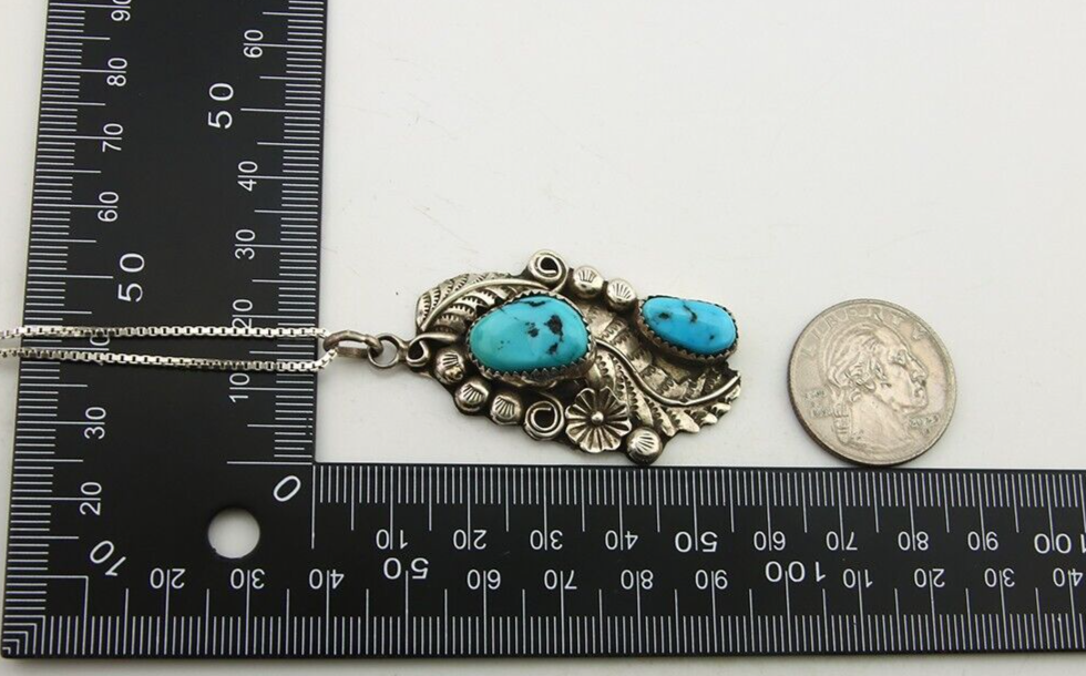Navajo Necklace 925 Silver Natural Turquoise Artist Signed Harry Yazzie C.80's