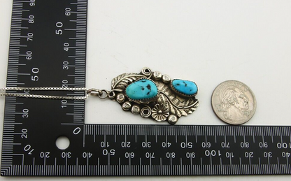 Navajo Necklace 925 Silver Natural Turquoise Artist Signed Harry Yazzie C.80's