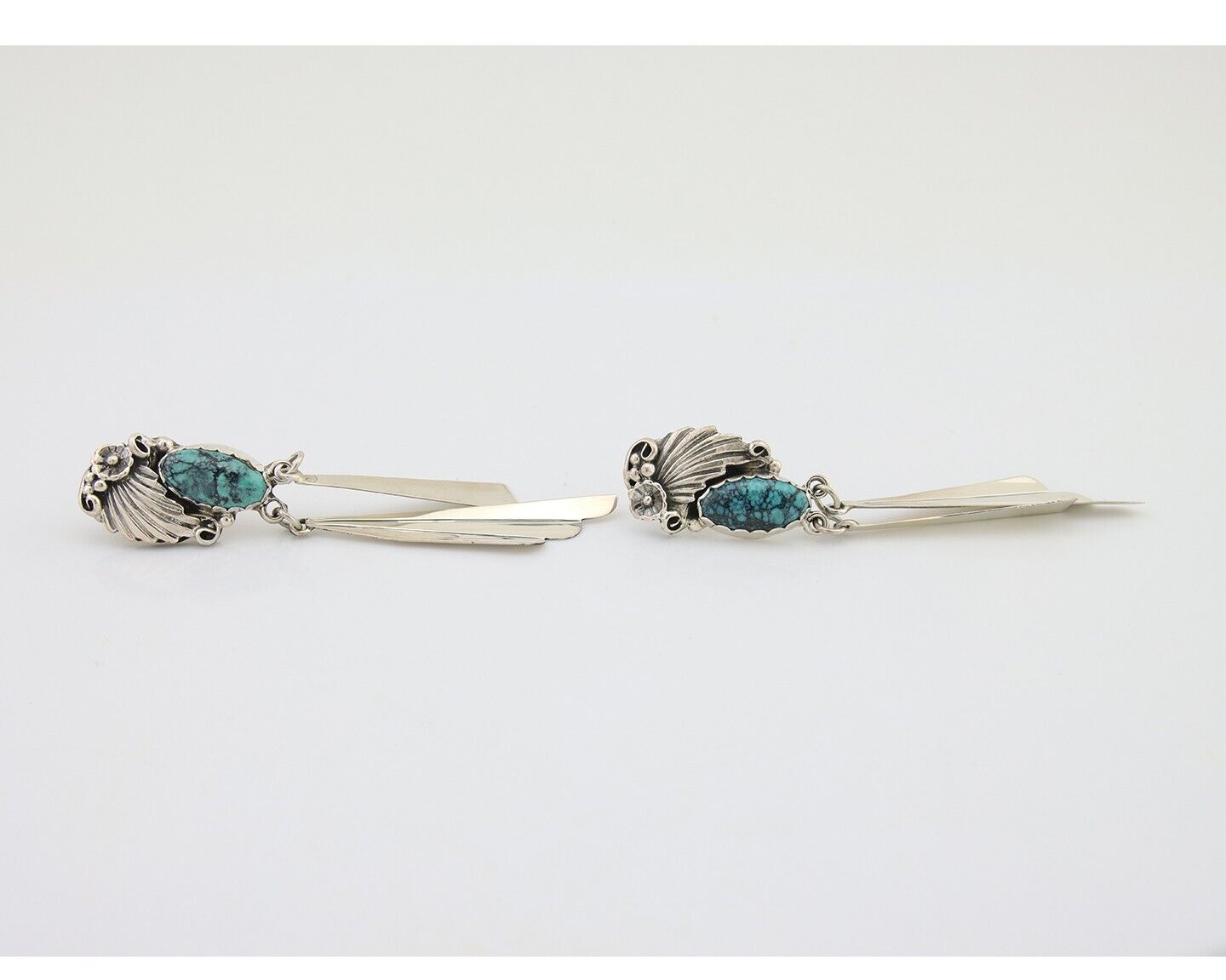 Navajo Dangle Earrings 925 Silver Natural Blue Turquoise Artist Signed M.S. C80s