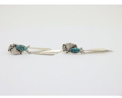 Navajo Dangle Earrings 925 Silver Natural Blue Turquoise Artist Signed M.S. C80s