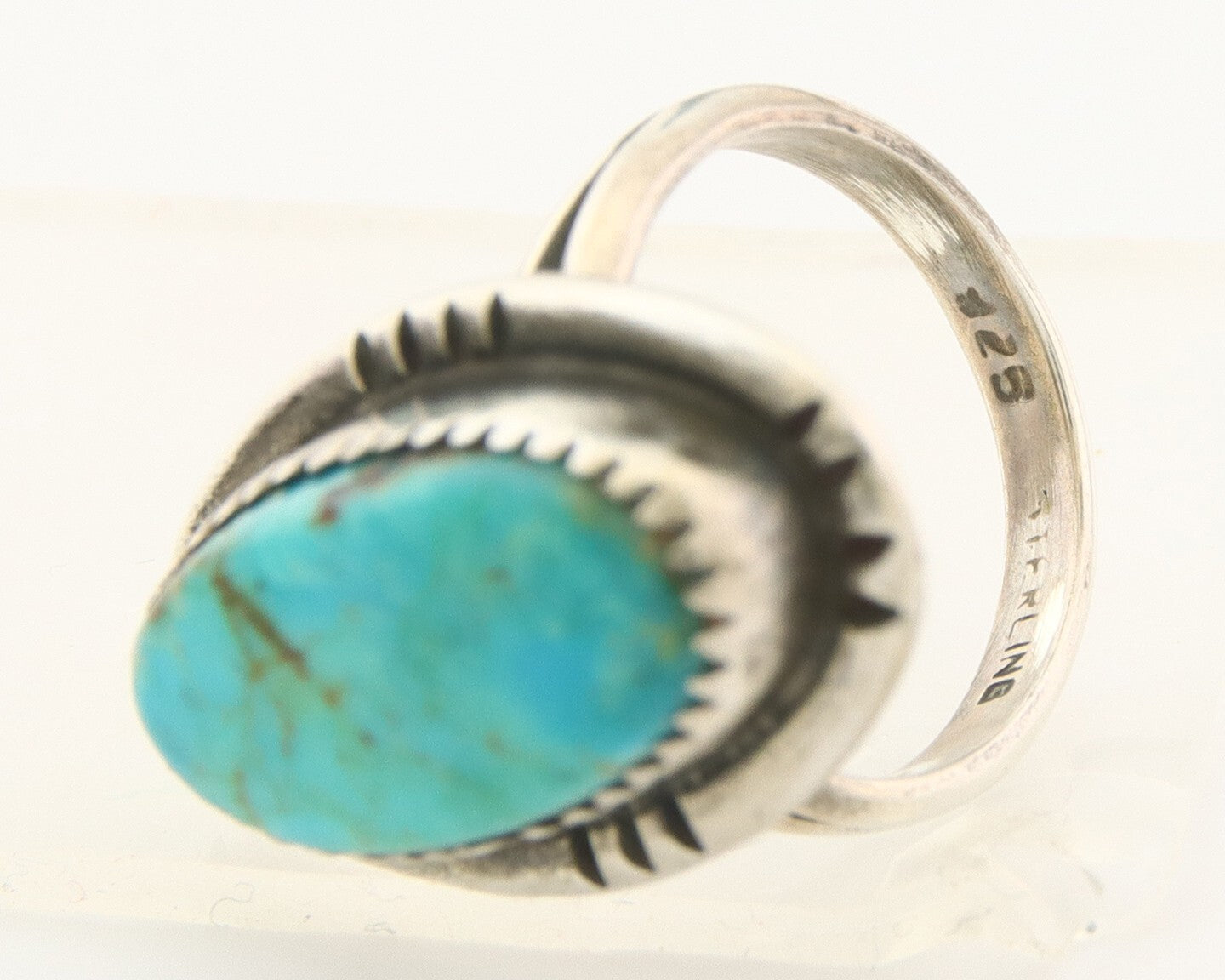 Navajo Ring 925 Sterling Turquoise Handmade Native Artist C.80's Size 4.75