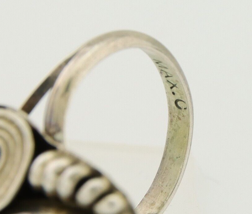 Navajo Handmade Ring 925 Silver Coral & Turquoise Signed Circle Max C.80's
