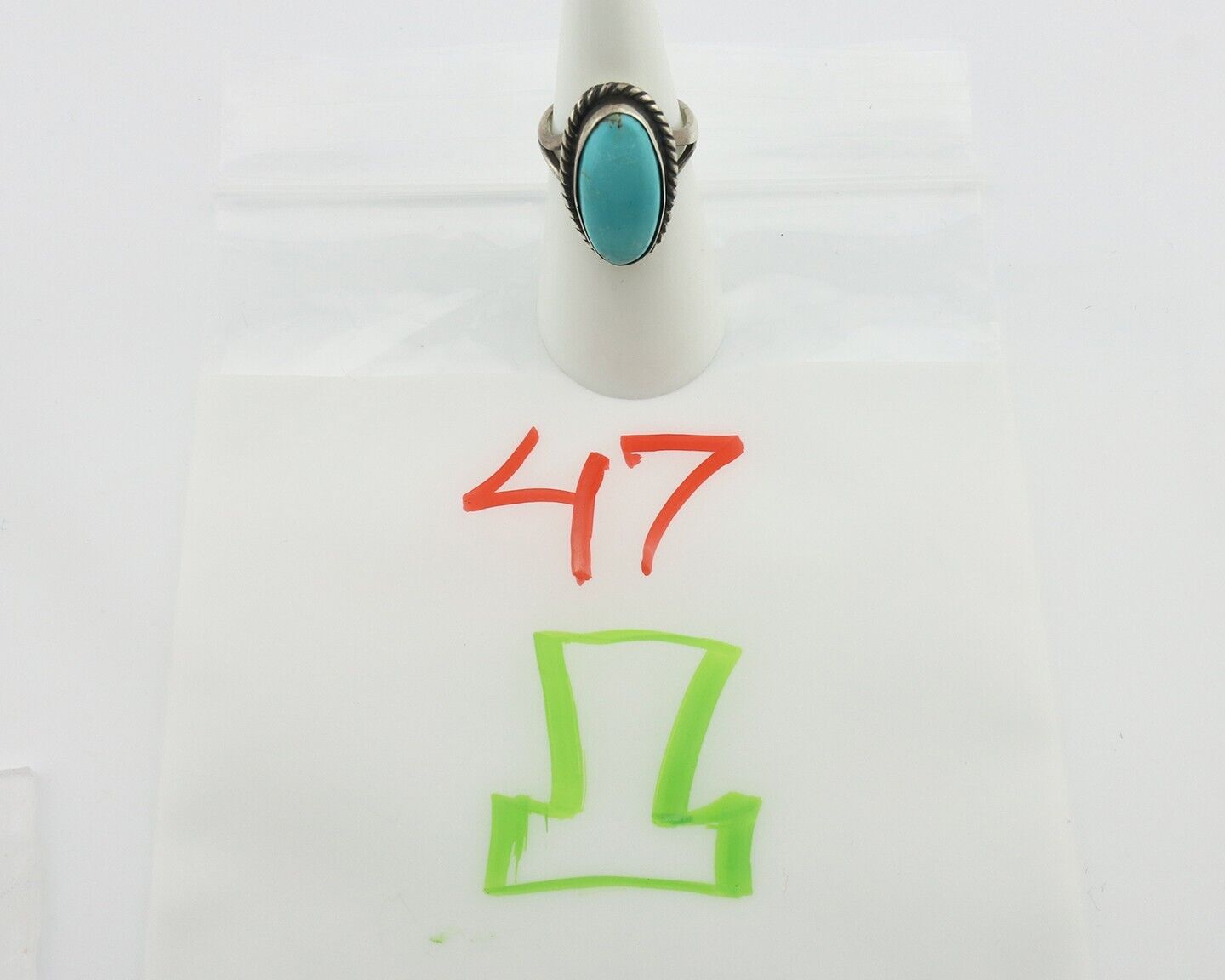 Navajo Ring .925 Silver Natural Blue Turquoise Native American Artist C.80's