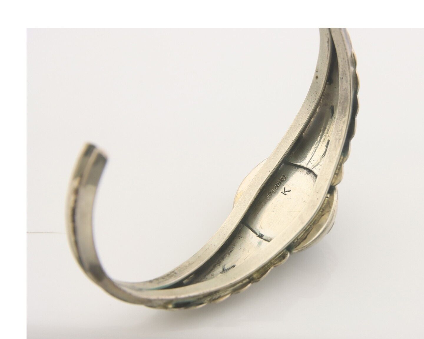 Navajo Bracelet 925 Silver Natural Onyx Cuff Native Artist Signed K C.80's