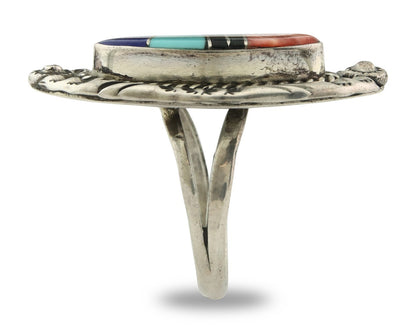 Vintage Zuni Ring 925 Sterling Silver Gemstone Signed V&N Edsitty Size 8.5