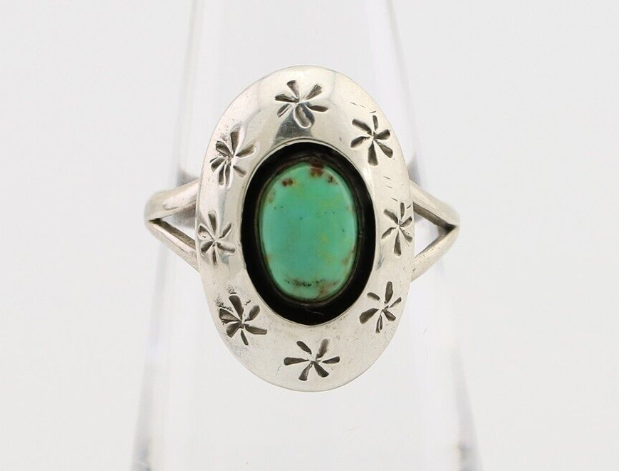 Navajo Ring 925 Silver Kingman Turquoise Native American Artist C.80's