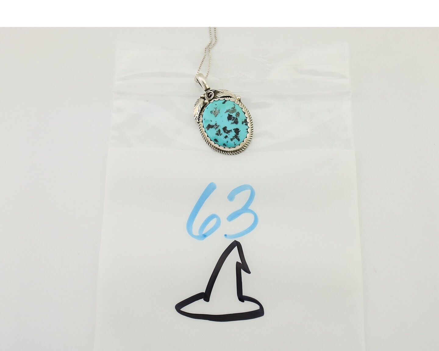 Navajo Necklace 925 Silver Sleeping Beauty Turquoise Signed Justin Morris C.90's