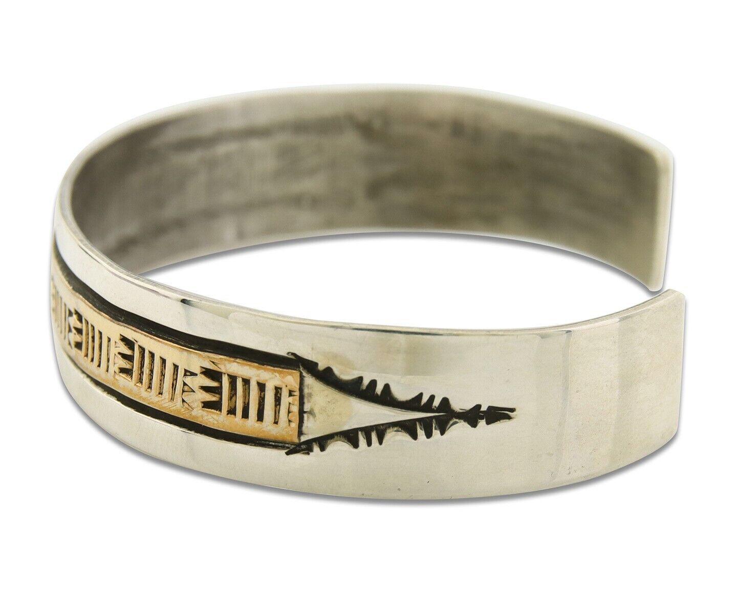 Navajo Bracelet 925 Silver & 12K Gold Cuff Artist Signed Randall Endito C.80's