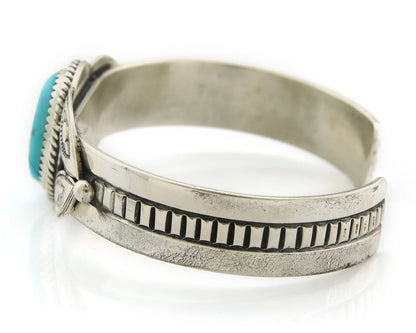 Navajo Cuff Bracelet Sterling Silver Turquoise Handmade Vintage Signed MG