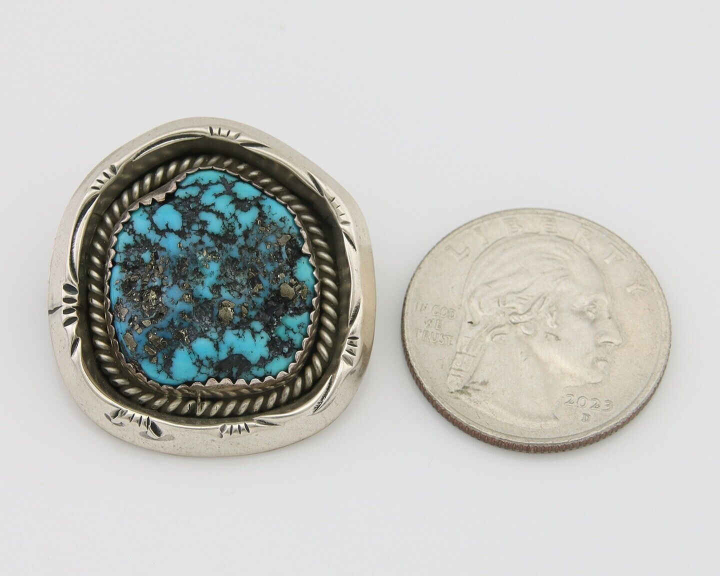 Navajo Pin 925 Silver Sea Foam Turquoise Artist Signed Hyson Craig C.80's