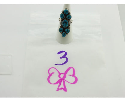 Navajo Ring .925 Silver Blue Morenci Turquoise Artist Signed IHMJ & MT C.80's