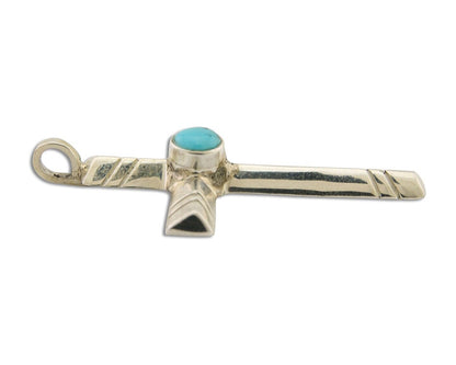 Navajo Sand Cast Cross Pendant 925 Silver Turquoise Artist Signed J Yazzie C.80s
