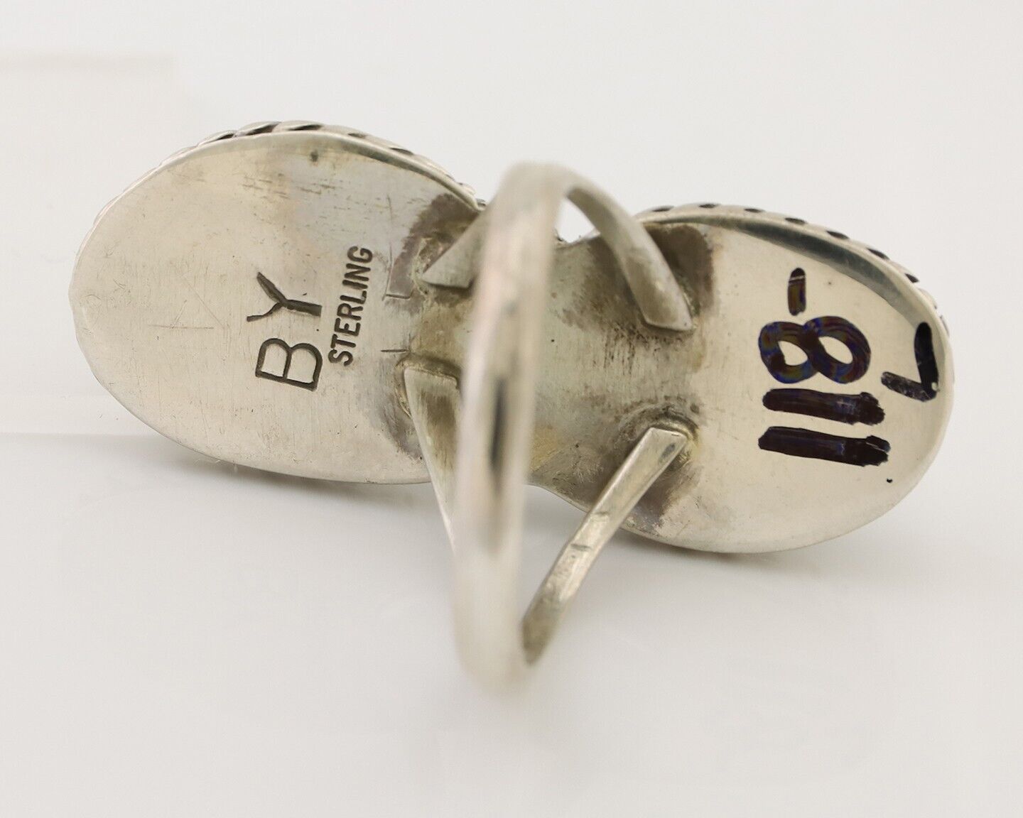 Navajo Handmade Ring 925 Silver Natural Tuquoise Artist Signed B Yazzie C.80's