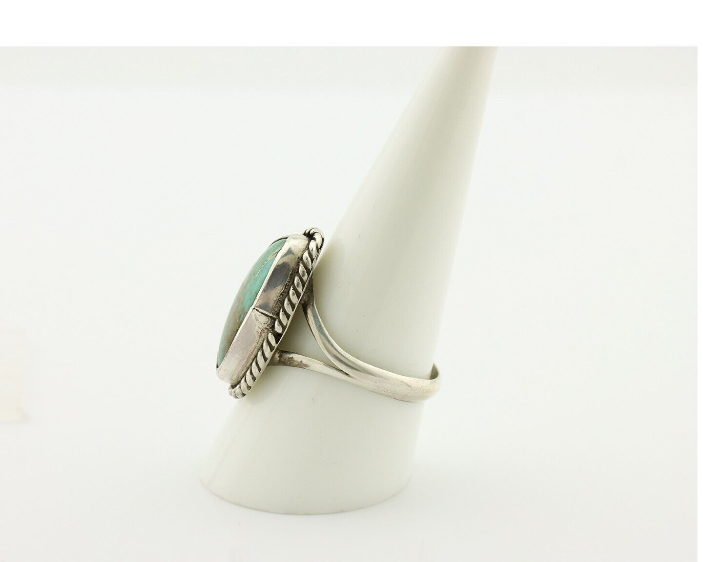 Navajo Ring 925 Silver Natural Turquoise Artist Signed Rabbit Stick C.80's