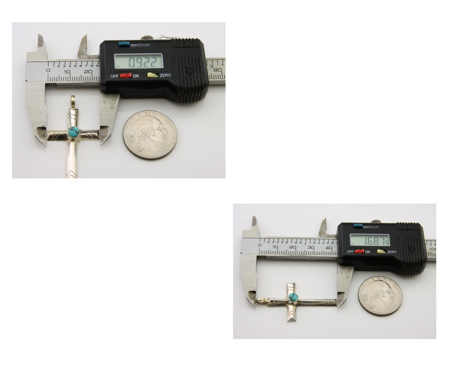 Navajo Sand Cast Cross Pendant 925 Silver Turquoise Artist Signed J Yazzie C.80s