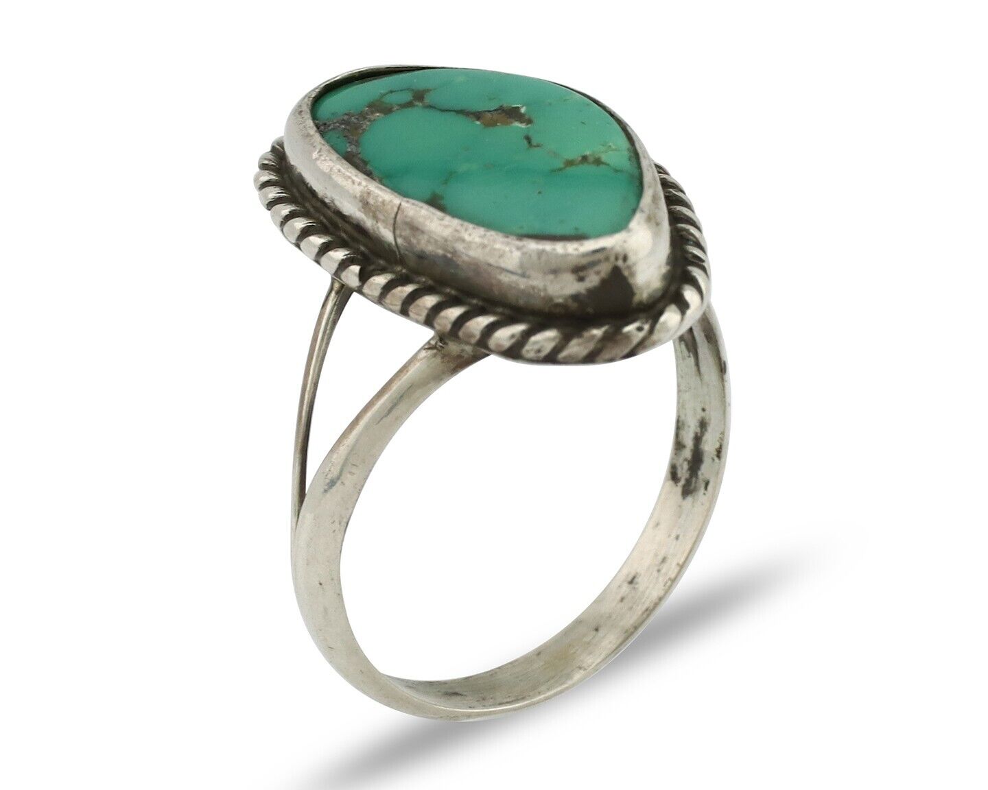 Navajo Ring 925 Silver Natural Turquoise Artist Signed Rabbit Stick C.80's