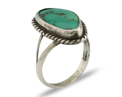 Navajo Ring 925 Silver Natural Turquoise Artist Signed Rabbit Stick C.80's