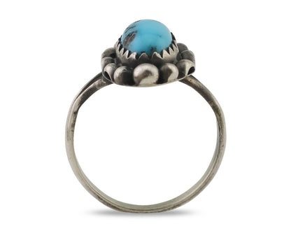 Navajo Ring 925 Silver Sleeping Beauty Turquoise Artist Signed SC C.80's