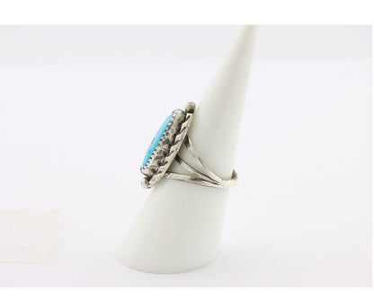 Navajo Ring .925 Silver Sleeping Beauty Turquoise Signed SkyStone Creations C80s