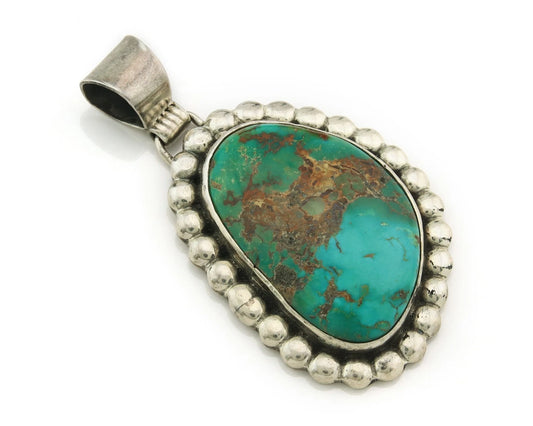 Navajo Pendant 925 Sterling Silver Natural Turquoise Vintage Signed Rabbit Stick