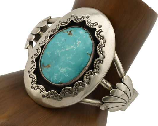 Navajo Shadow Box Bracelet .925 Silver Blue Turquoise Artist Signed M Montoya 80