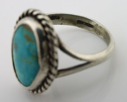 Navajo Ring 925 Silver Kingman Turquoise Native American Artist C.80's