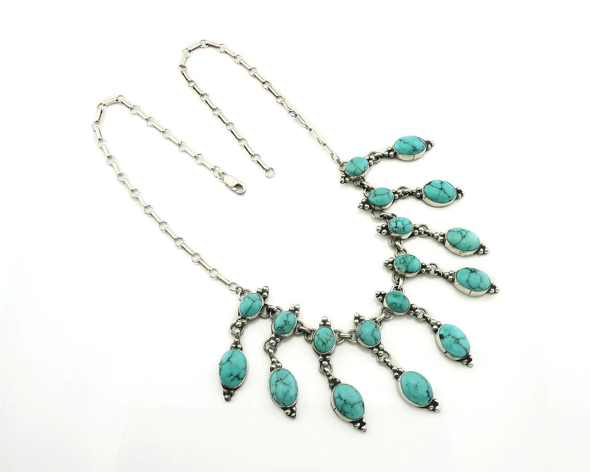 Navajo Necklace Earring Set Blue Turquoise Vintage Handmade C.80's