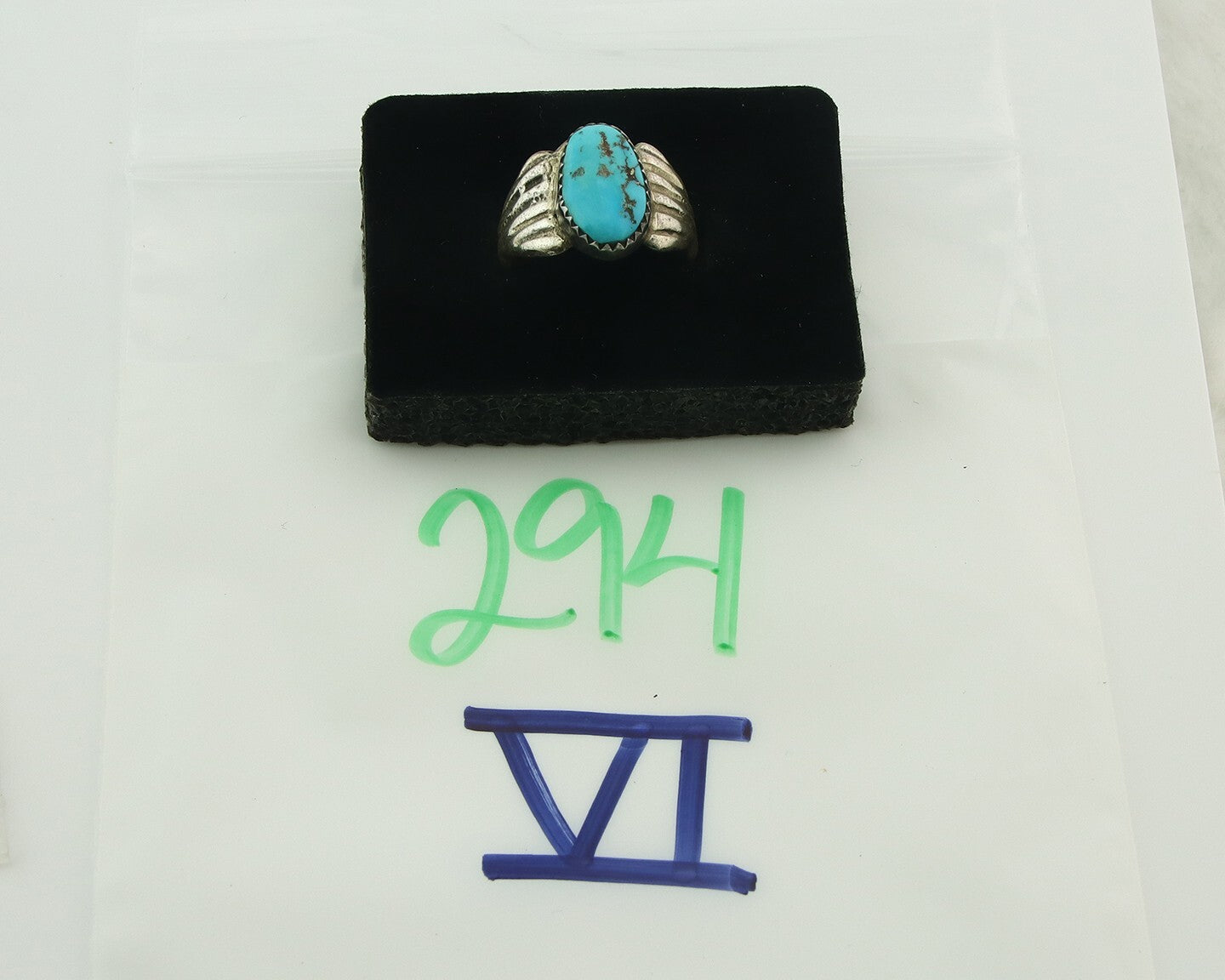 Vintage Navajo Ring 925 Sterling Silver Sand Cast Authentic Turquoise Size 7.5