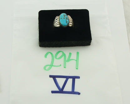 Vintage Navajo Ring 925 Sterling Silver Sand Cast Authentic Turquoise Size 7.5
