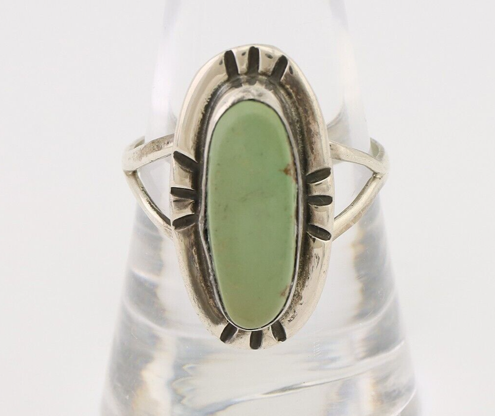 Navajo Handmade Ring 925 Silver Green Turquoise Artist Signed Kachina C.80's