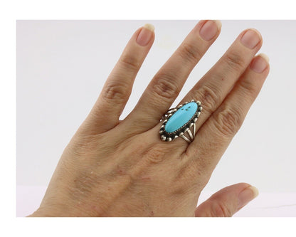 Navajo Ring .925 Silver Sleeping Beauty Turquoise Signed SkyStone Creations C80s