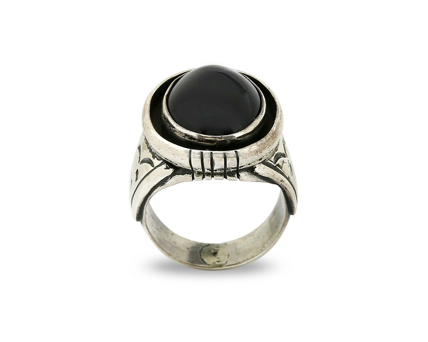 Navajo Artist Montoya Handmade Stamped Natural Onyx .925 Silver Ring