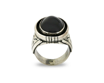 Navajo Artist Montoya Handmade Stamped Natural Onyx .925 Silver Ring
