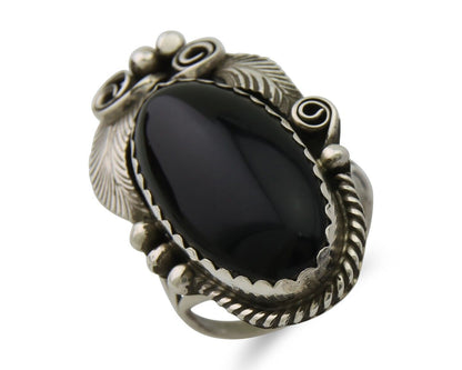 Navajo Handmade Ring 925 Silver Black Onyx Artist Signed Justin Morris C.80's