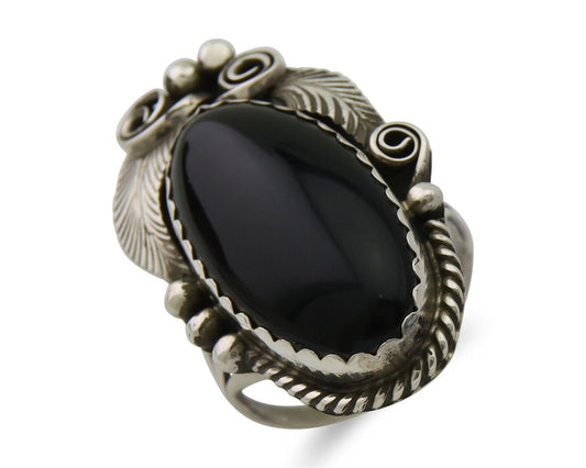 Navajo Handmade Ring 925 Silver Black Onyx Artist Signed Justin Morris C.80's