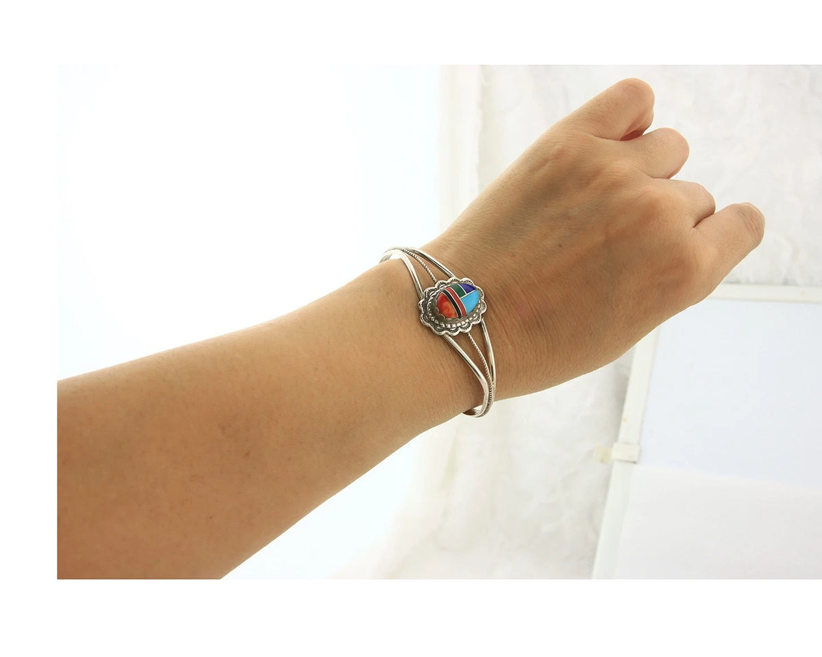 Navajo Cuff Bracelet Sterling Silver Handmade Vintage Gemstone