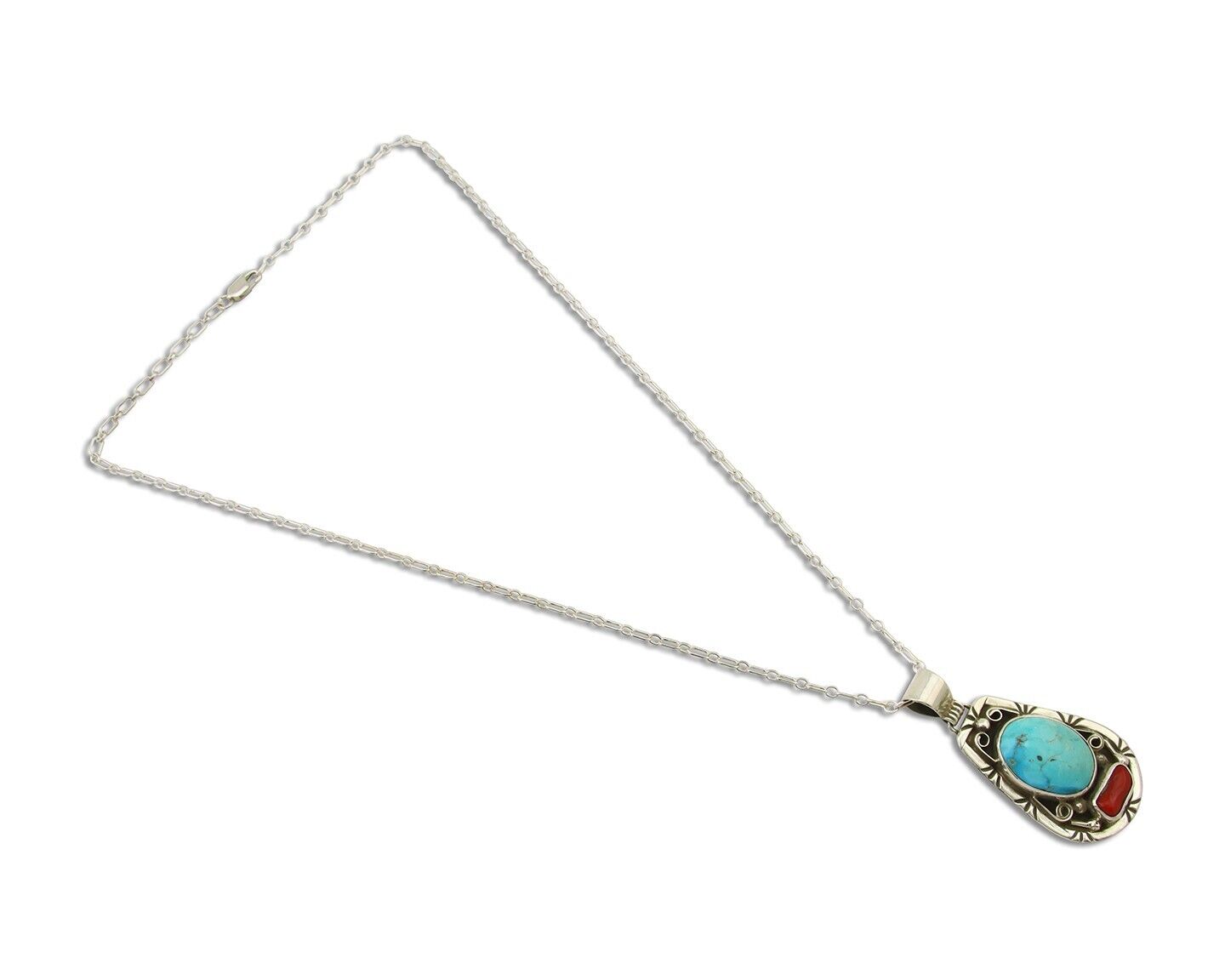 Navajo Necklace 925 Silver Spiderweb Turquoise Artist Signed Teepee on Hill C80s