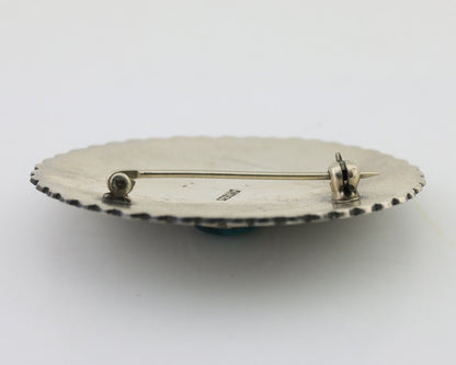 Navajo Pin 925 Silver Natural Turquoise Hand Stamped Native Artist C.80's