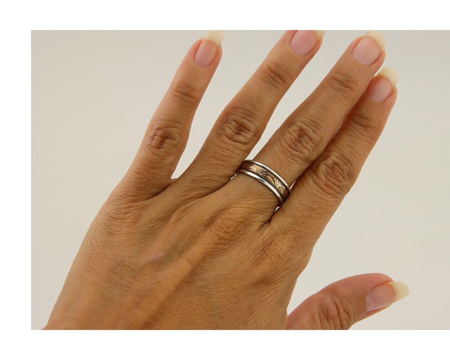 Navajo Handmade Ring 925 Silver & Gold Artist Signed E C.80's