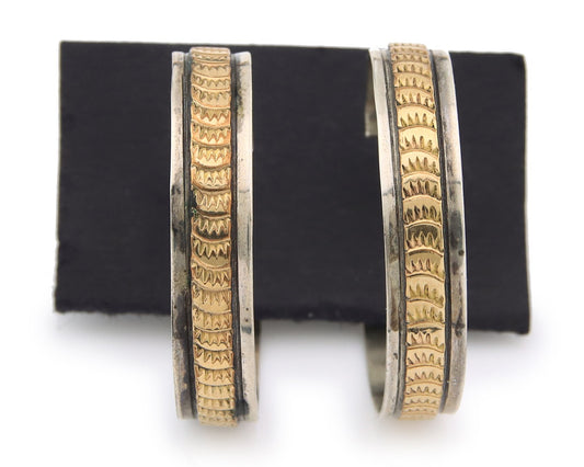 Navajo Earrings Sterling Silver & Gold Vintage Handmade