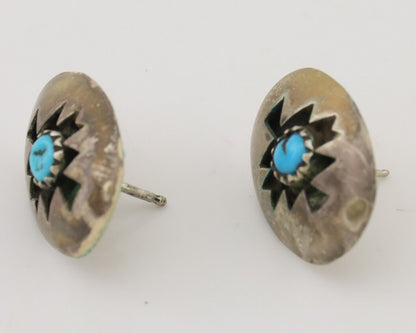 Navajo Hand Cut Earrings 925 Silver Blue Natural Turquoise Native Artist C.80's