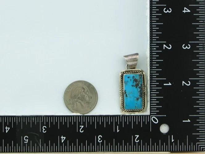 Navajo Pendant 925 Sterling Silver Natural Turquoise Vintage Artist Signed AB