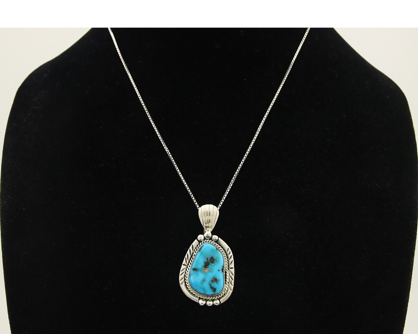 Navajo Necklace 925 Silver Natural Turquoise Artist Signed Tommy C.80's