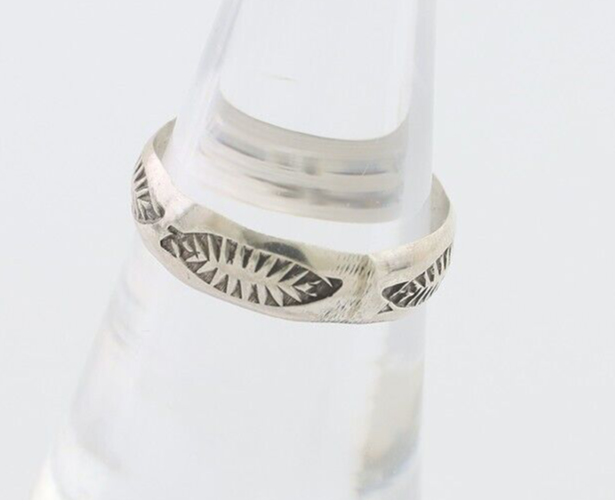 Navajo Hand Stamped Band 925 Silver 5.0 mm Signed Larry Chavez Size 6.35 C.80's
