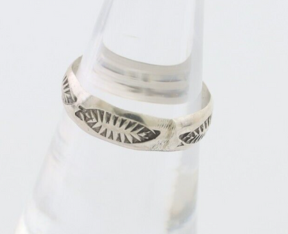 Navajo Hand Stamped Band 925 Silver 5.0 mm Signed Larry Chavez Size 6.35 C.80's