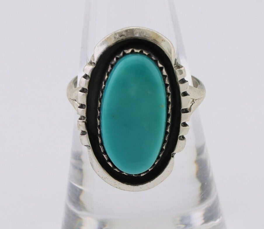 Navajo Hand Stamped Ring 925 Silver Natural Turquoise Native Artist C.80's